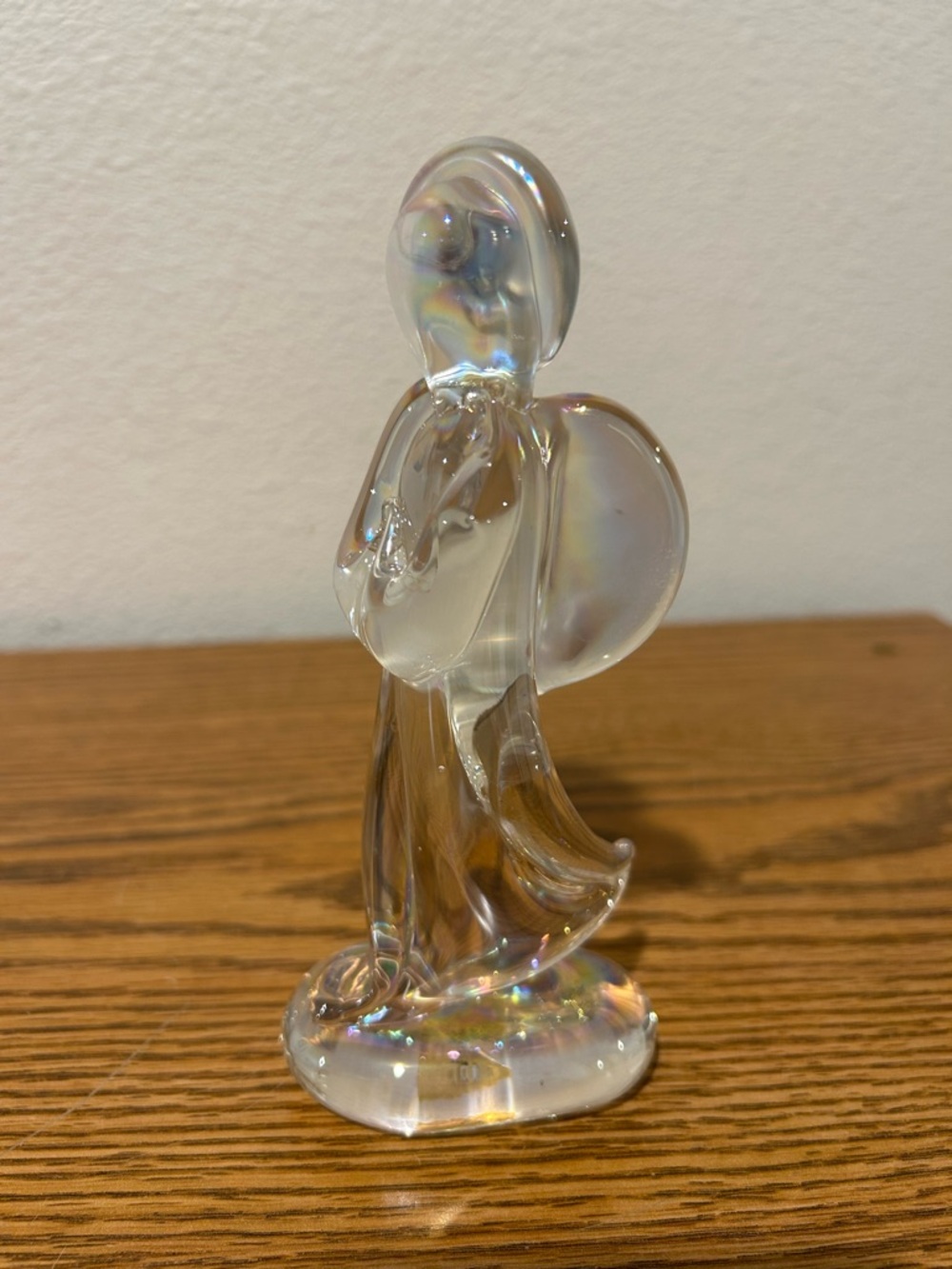 Glass  Iridescent Praying Angel Figurine - Clear Iridescent Home Art